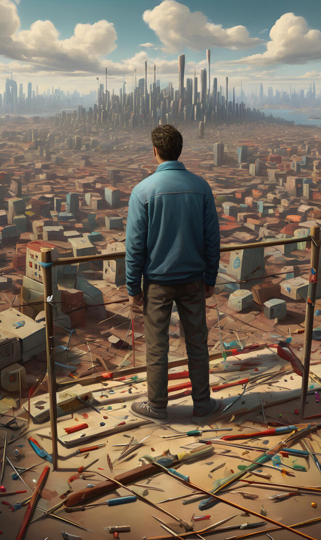 "Standing on Pins and Needles" (digital art)