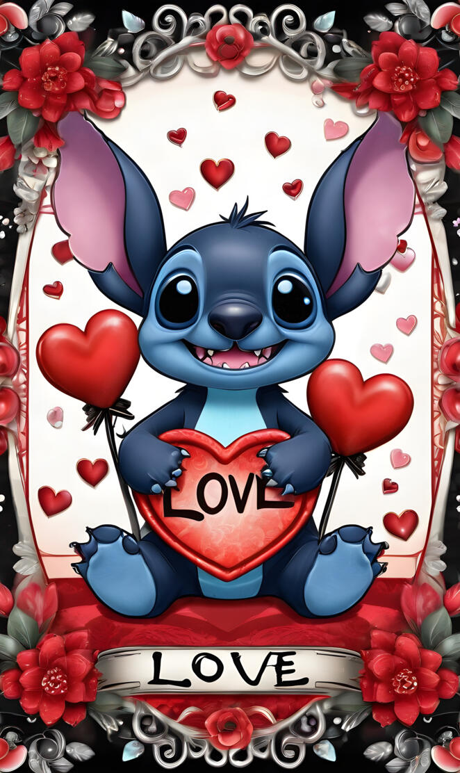 Stitch Happy Valentine's Day ❤️ Valentine,Love,romance, heart, red,pin