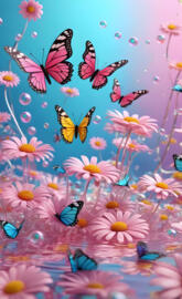 Beautiful glass stemmed daisies and butterflies
