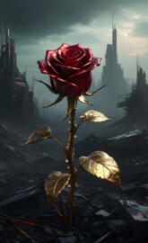 Jeweled Rose with Apocalyptic Background