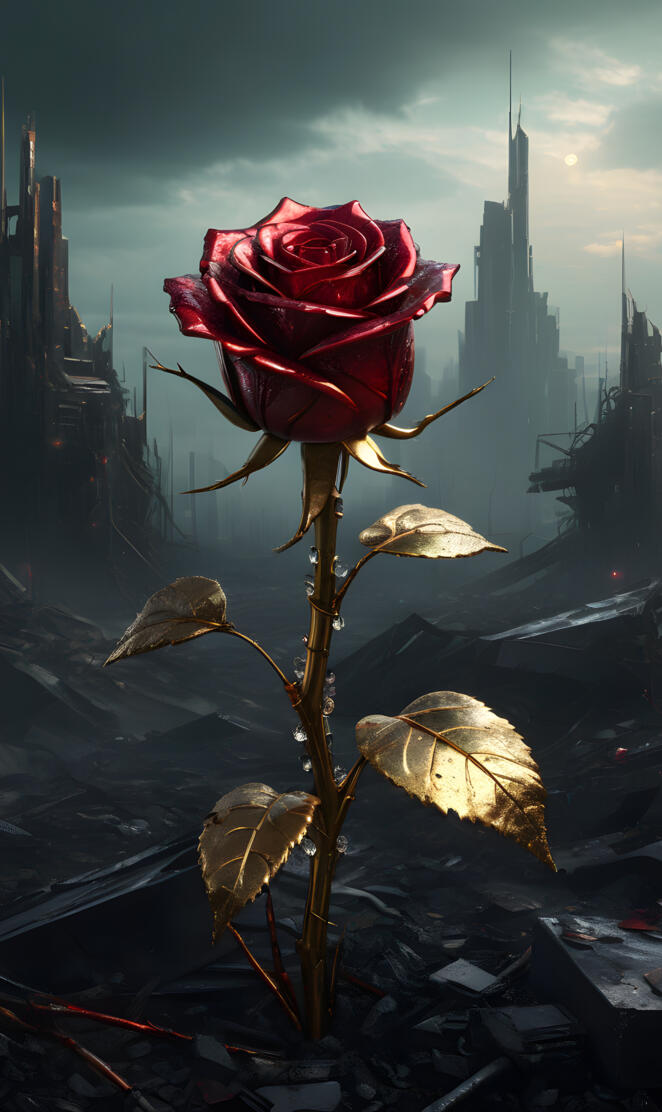Jeweled Rose with Apocalyptic Background