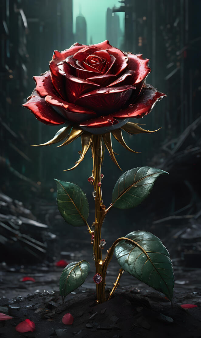 Jeweled Rose with Apocalyptic Background