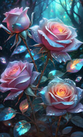 Pink long stemmed roses with iridescent edged petals