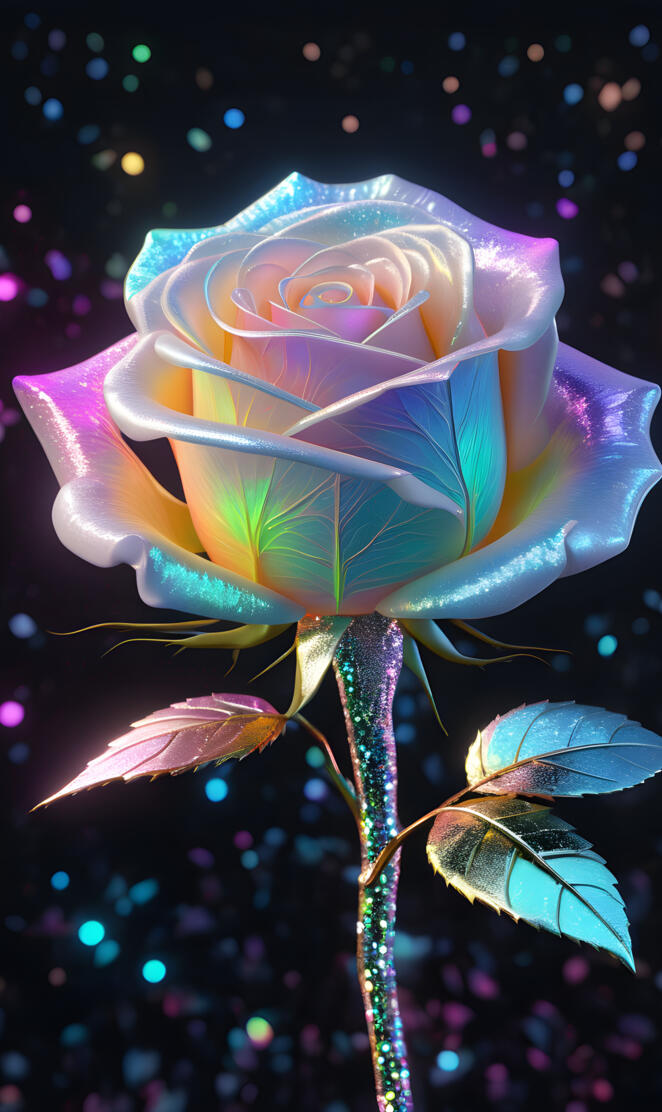 beautiful, realistic opal rose, glider stem lovely lighted background