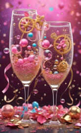 two wine glasses with colorful decorations