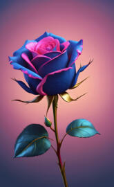 A rose with gold stem vivid blue n pink petals