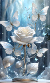 Beautiful gold stem white rose with colorful blue sky background