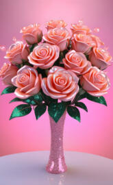 a vase with pink roses