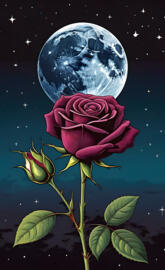 a rose and a moon in the sky