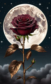 a rose in front of a moon