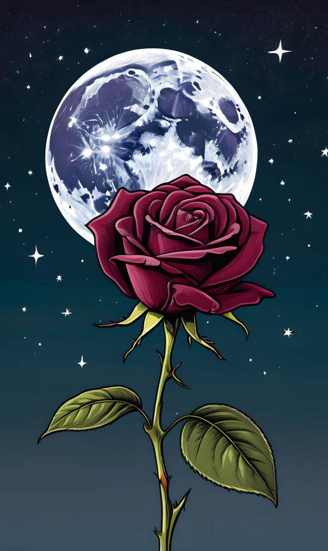 a rose and a moon