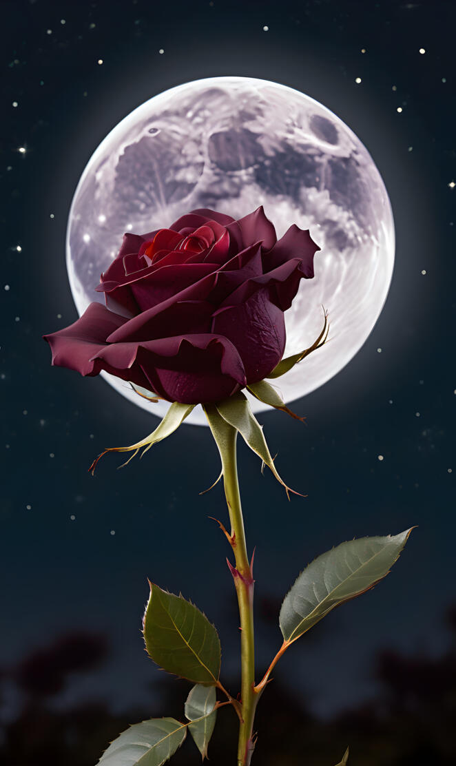 a flower with a moon in the background