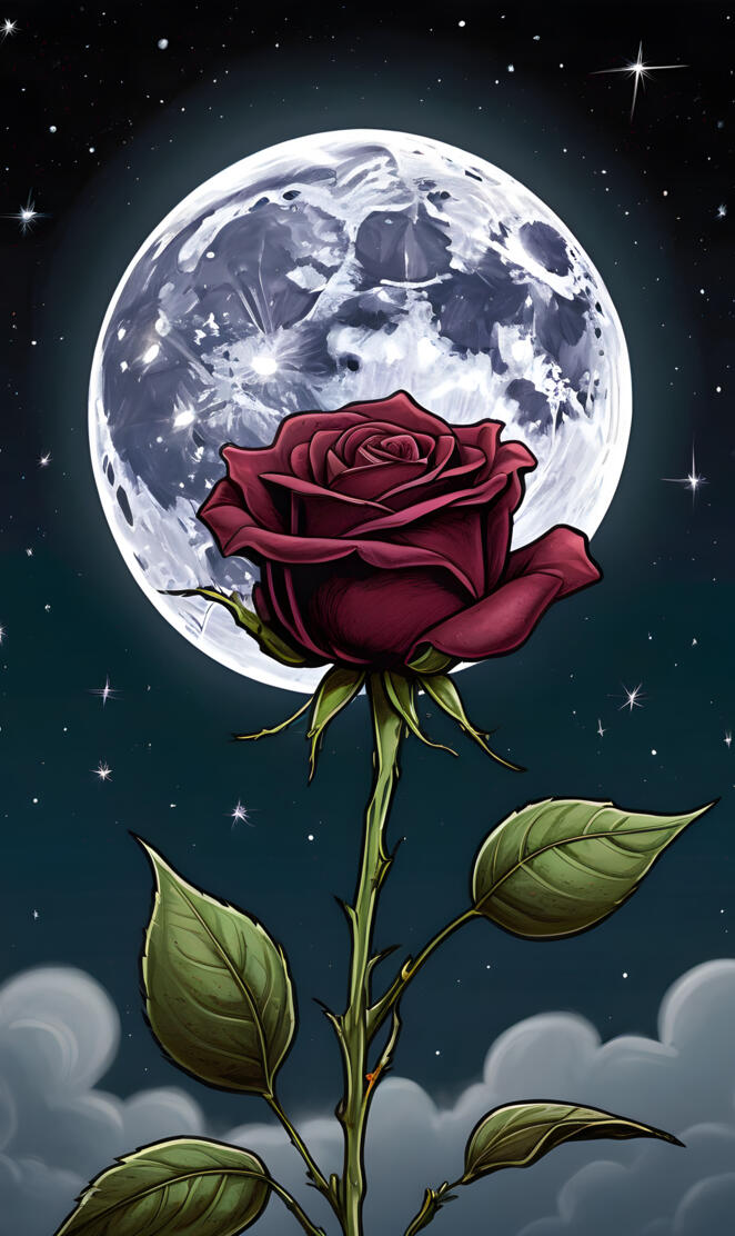 a rose and a moon