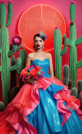 Lucy Ramos in a colorful dress