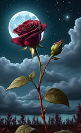 a rose with a moon in the background