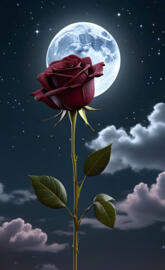 a flower with a moon in the background