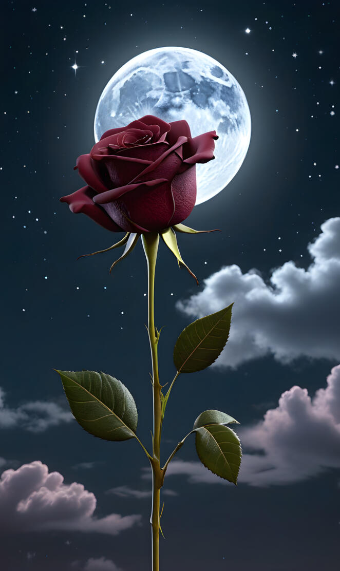 a flower with a moon in the background