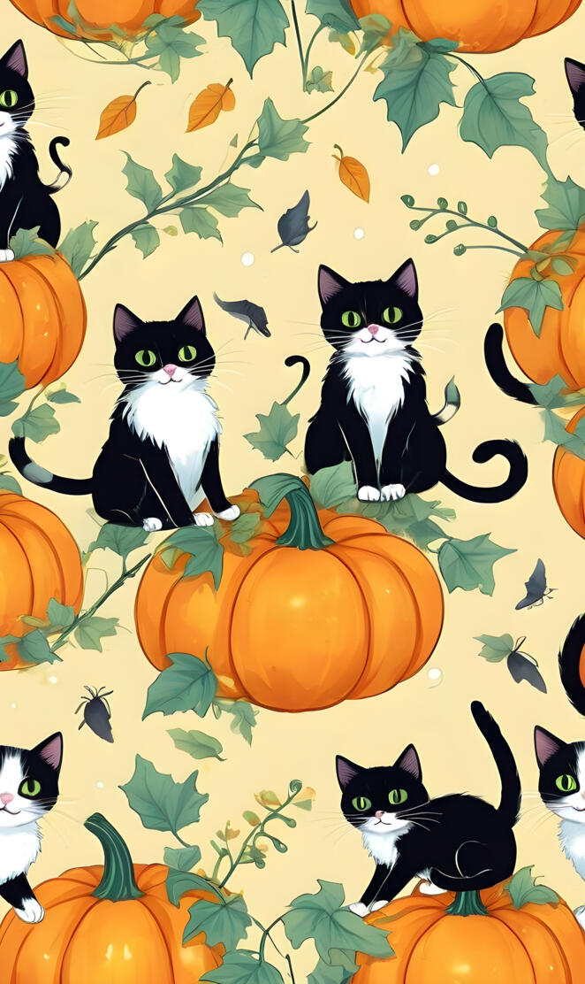 Tuxedo cats and pumpkins!