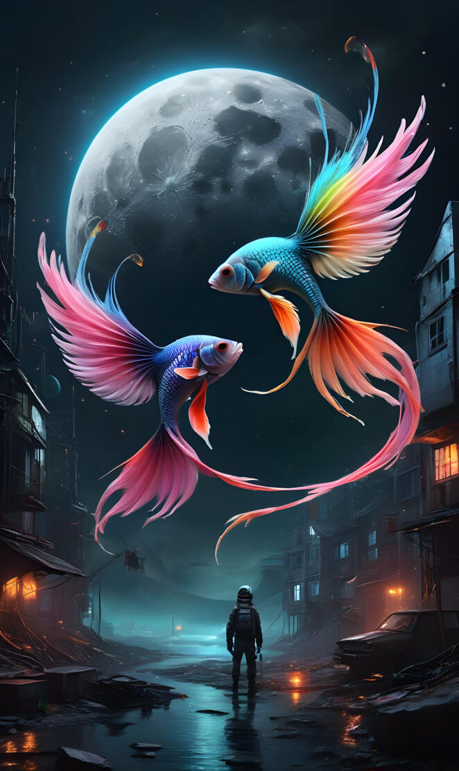 a group of fish in the air