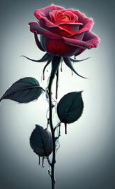 A neon fantasy rose with deep red veins