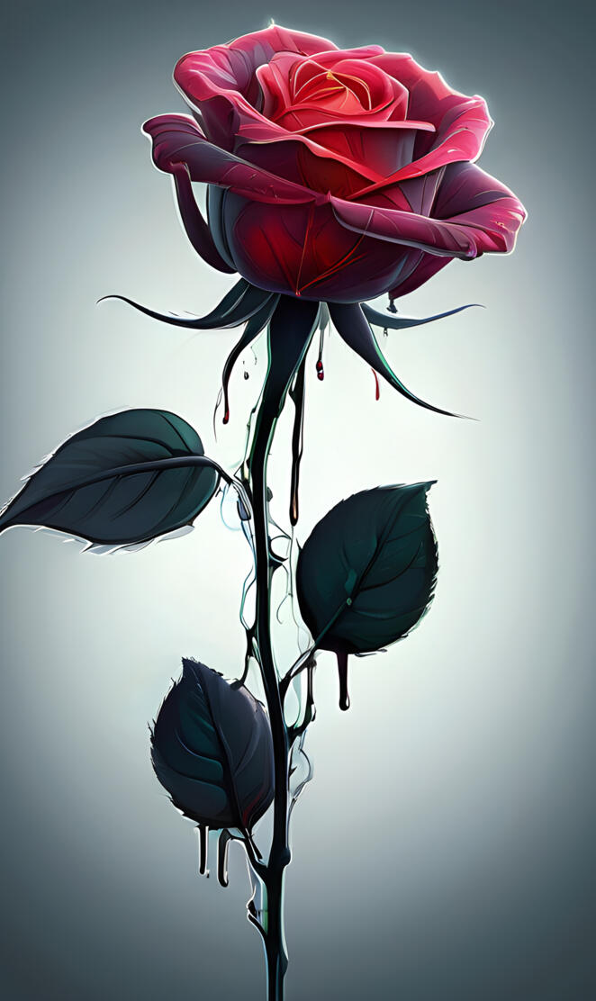 A neon fantasy rose with deep red veins