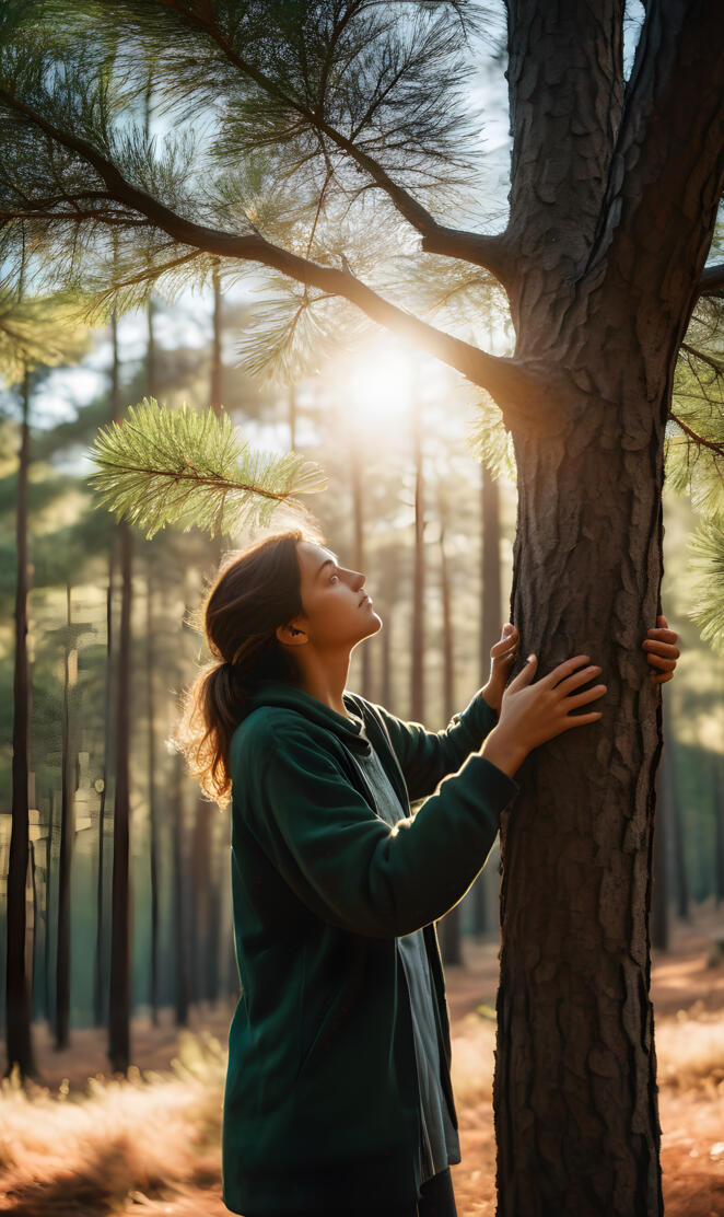 abrazando un árbol