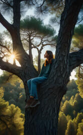 sentada en un árbol