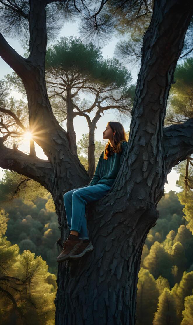sentada en un árbol