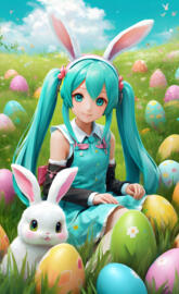 hatsune Miku, paque, pâque, pâques, paques, lapin oeufs, œuf, lapins