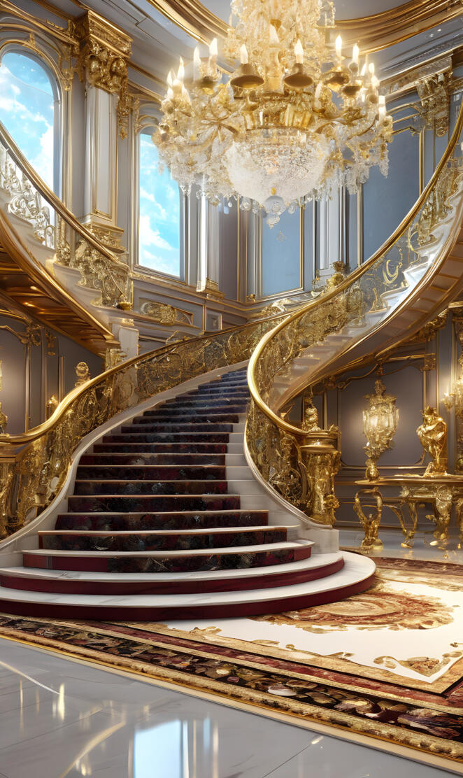 Extravagant Spiral Stair and Chandelier
