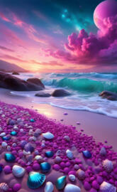 a colorful sky over a beach