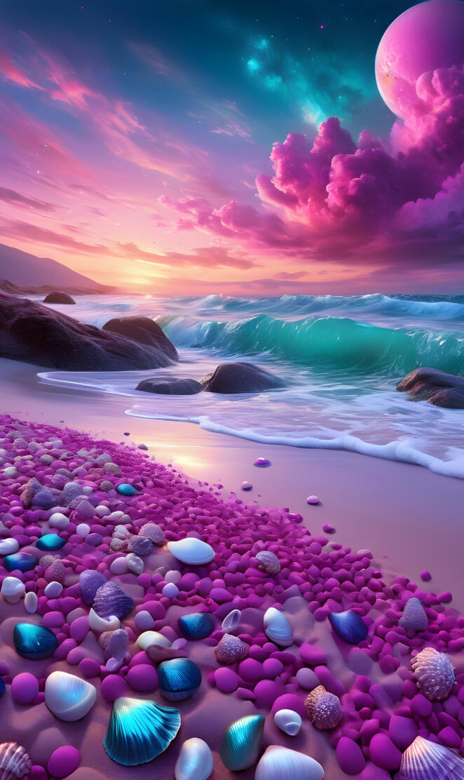 a colorful sky over a beach