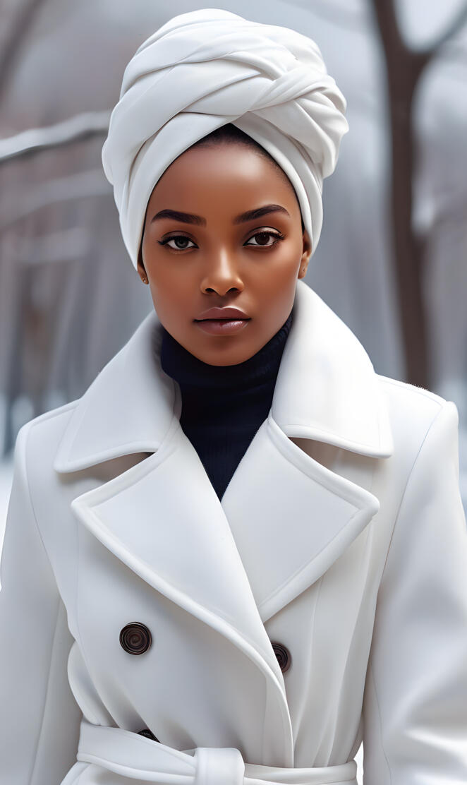 Brown Skin Woman With White Coat,hatandgloves.