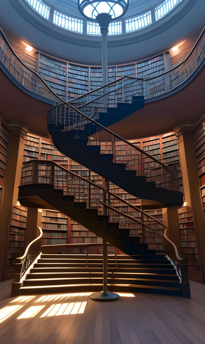 spiral libary a staircase inside a building