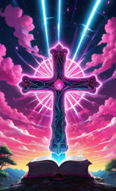 anime, cross, Bible, pink