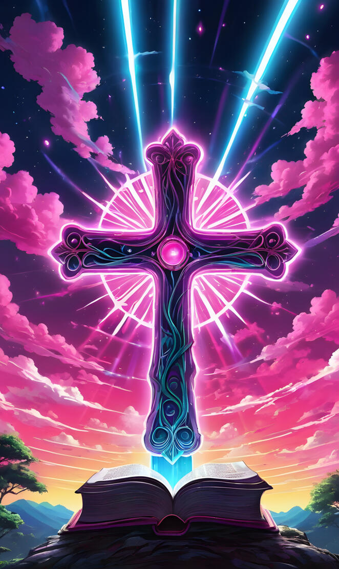 anime, cross, Bible, pink
