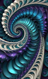 detailed fractal spiral blue green ivory and purple