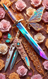 a table full of roses and a knife