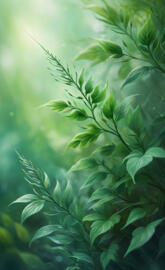 lose-Up of Vibrant Green Foliage with Intricate Needle-Like Leaves