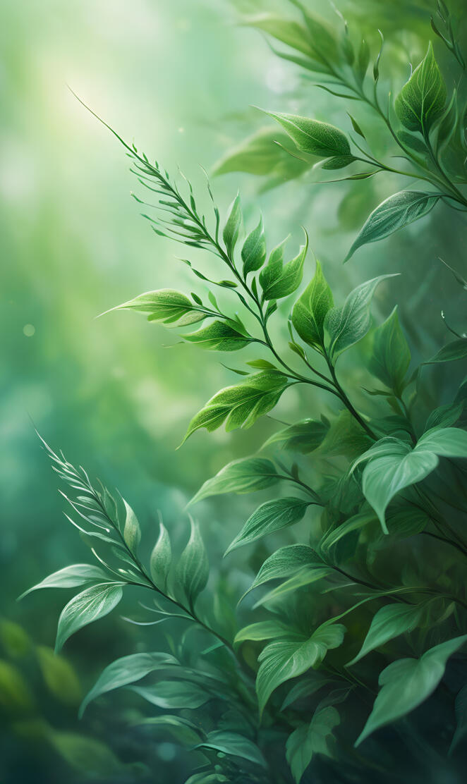 lose-Up of Vibrant Green Foliage with Intricate Needle-Like Leaves