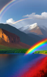 two rainbows next to the sea when it turns into blood because of God