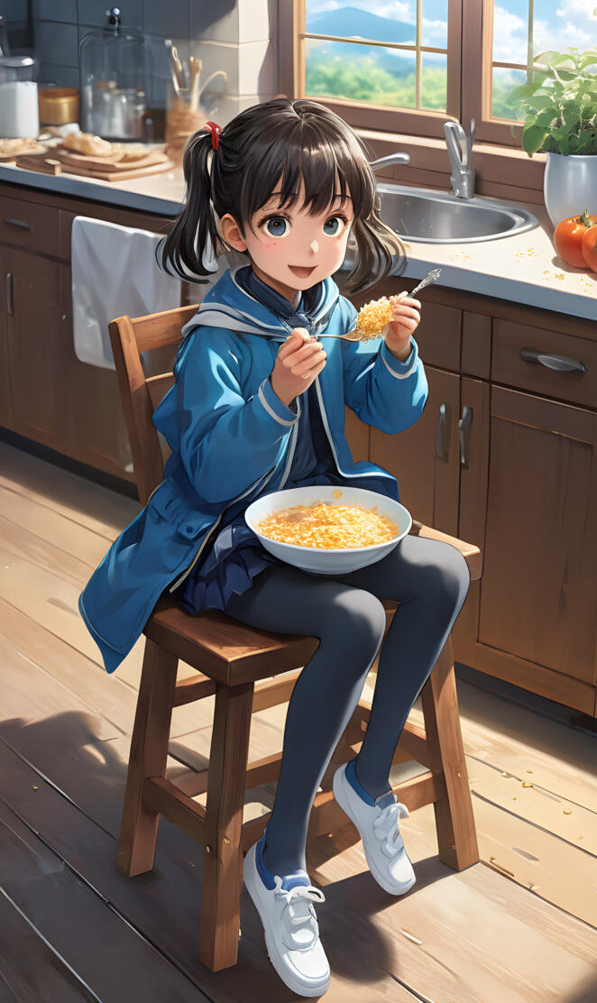 a girl eating porridge