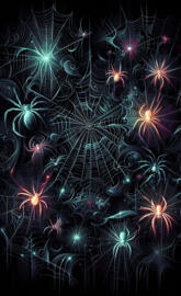 Spooky Spider Webs with Glowing Spiders free wallpaper