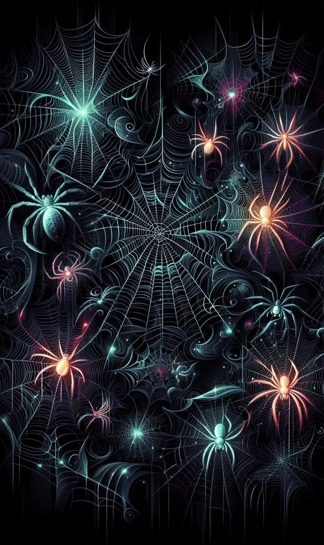 Spooky Spider Webs with Glowing Spiders free wallpaper