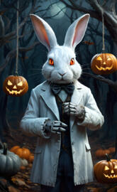 white rabbit in the woods halloween