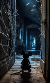 mouse looking into haunted house