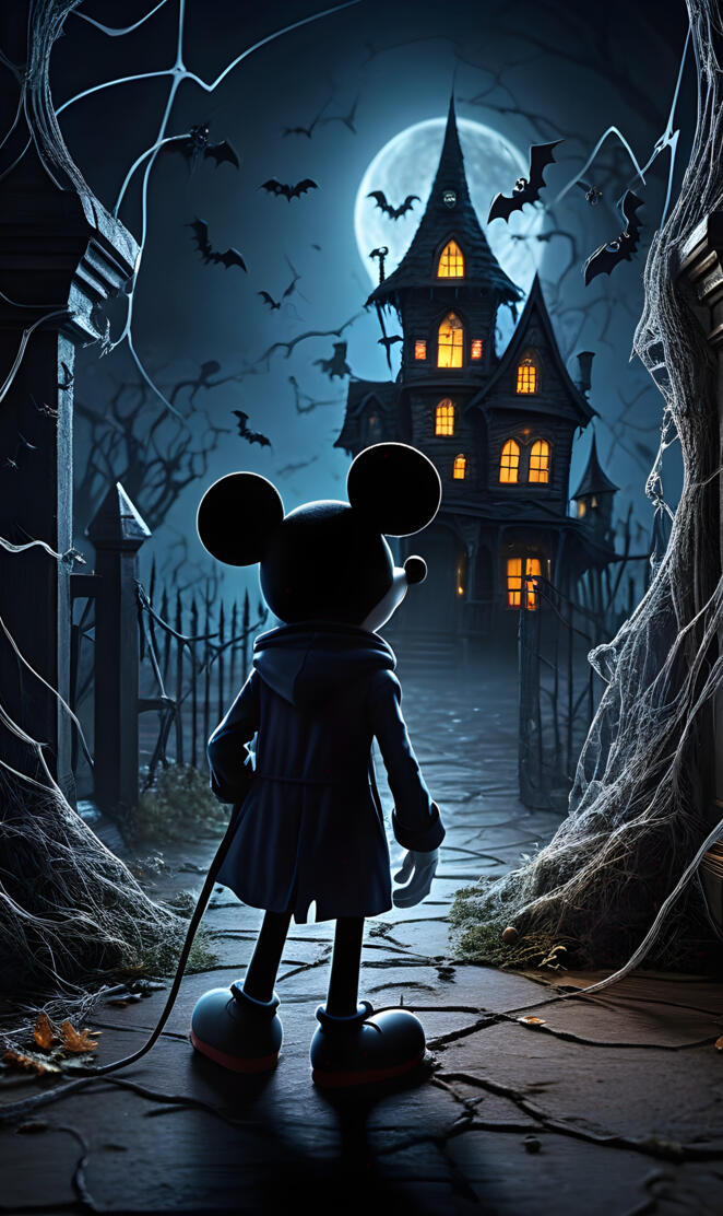 micky mouse at a haunted house