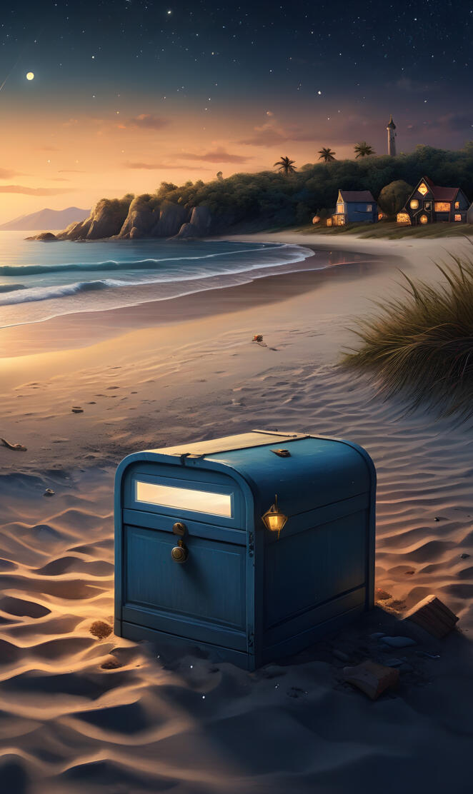 a small blue box on a beach