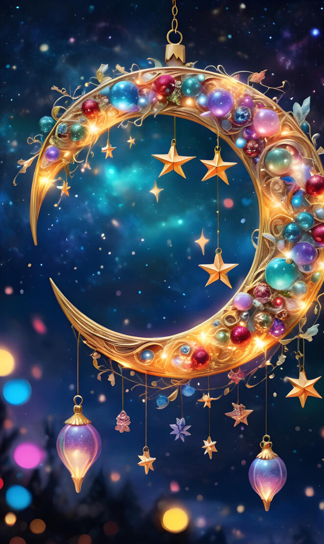 a decorated moon with lights