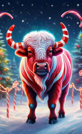 a pink cow with horns